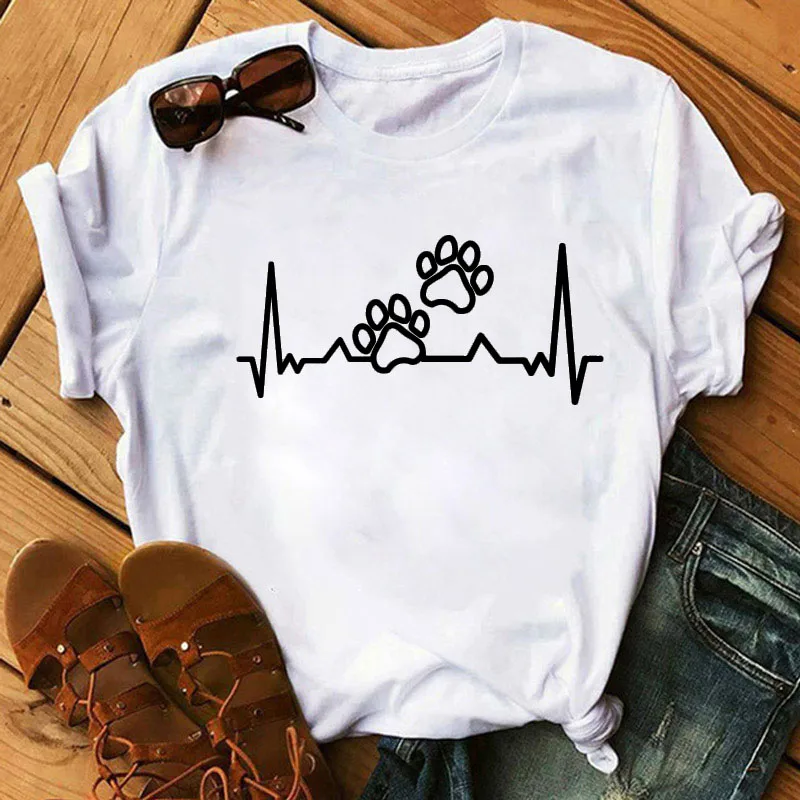 

Watercolor Heart Dog Paw T Shirt Fashion Women T-shirt Cartoon Tee Shirts Harajuku Tops Tee Short Sleeve Cute Female Tshirts Tee