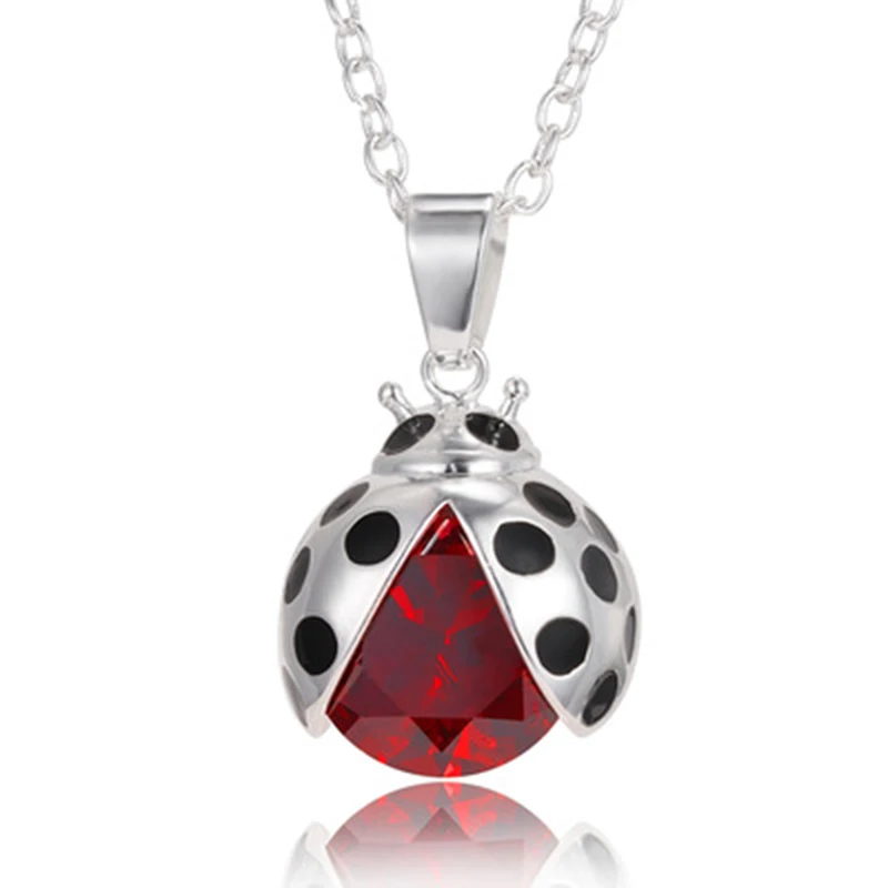 FIMAODZ Fashion Tiny Ladybug Necklace Red Insect 3 Color Sweater Chain Cute Crystal Pendant Long Necklaces Kids Birthday Gift | Украшения и