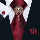 Мужской галстук, красная брошь из шелка, стразы, Свадебный комплект, платок Barry.wang, однотонные Галстуки