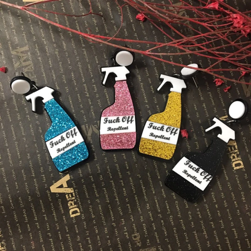 Glitter Pink Blue Repellent Spray Bottle Drop Earring For Women Girls Funny Acrylic Long Dangle Earrings Rock Party Jewelry Gift | Украшения