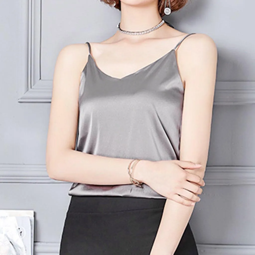 Женские топы на бретелях сексуальные шелковые женские Топики одноцветные мягкие