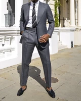 dark grey 2 piece men suits modern formal wedding tuxedo cotton customized highwaist pant lapel party suits coatpant