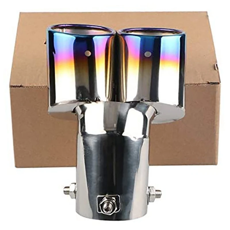 

Car Double-Pipe Tail Throat Grilled Blue Bend Car Exhaust Muffler Flue Oblique Tail Pipe Muffler