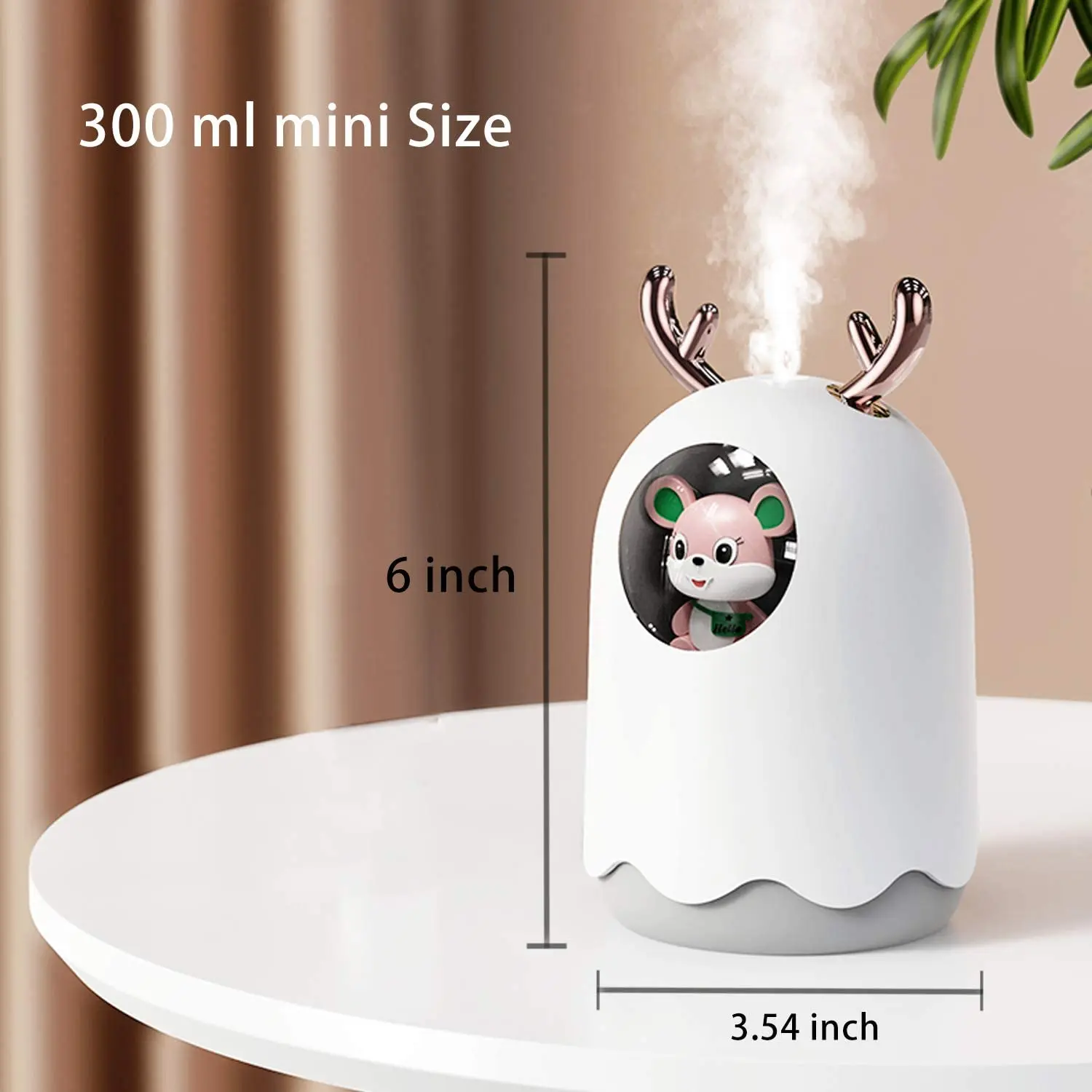 

Cool Mist Mini Humidifier with Adjustable Mist Mode 300ml Water Tank Lasts Up to 10 Hours 7 Color LED Lights Changing Pink Color