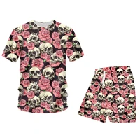 ogkb sportswear oversize men sets casual summer 2 pieces suits skull 3d printed t shirts and shorts pants pink flowers tracksuit