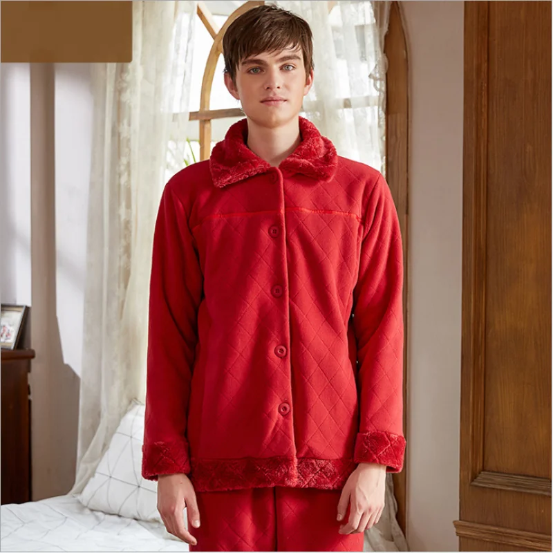Зимние Повседневные пижамные комплекты Мужская плотная Теплая Флисовая одежда