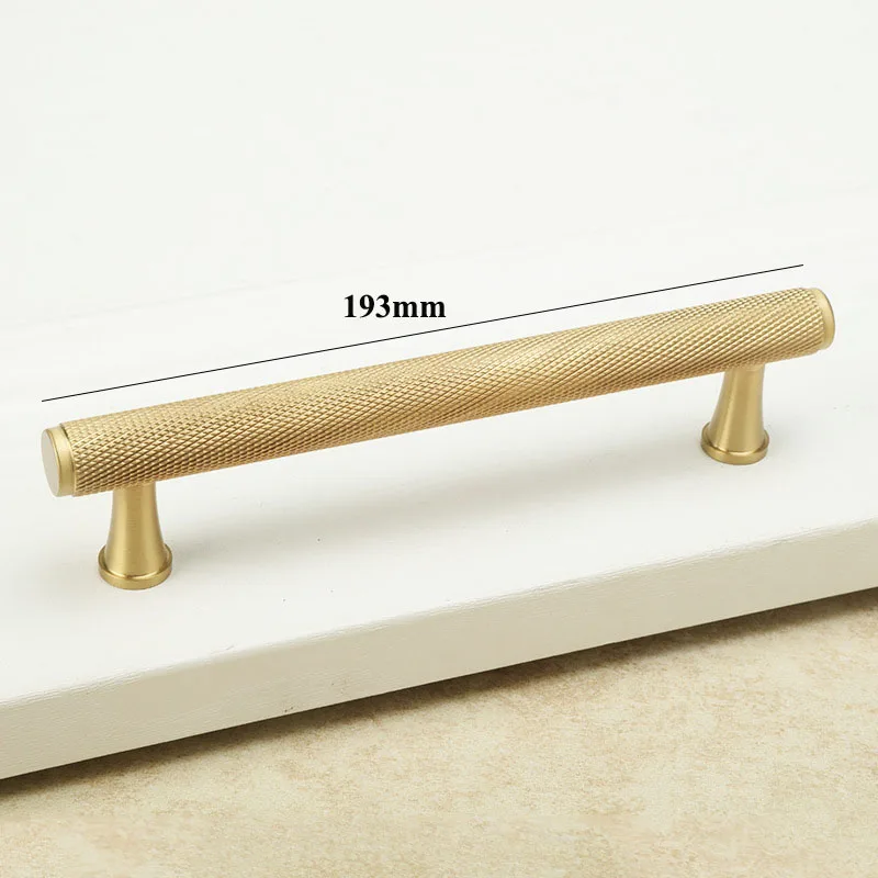 193mm length Золотые накатанные/текстурированные простые ручки и ручки для кухонного шкафа, ручки для выдвижных ящиков, ручки для спальни, латунные Т-образные, фурнитура для шкафа с scre - Цвет: 193mm length