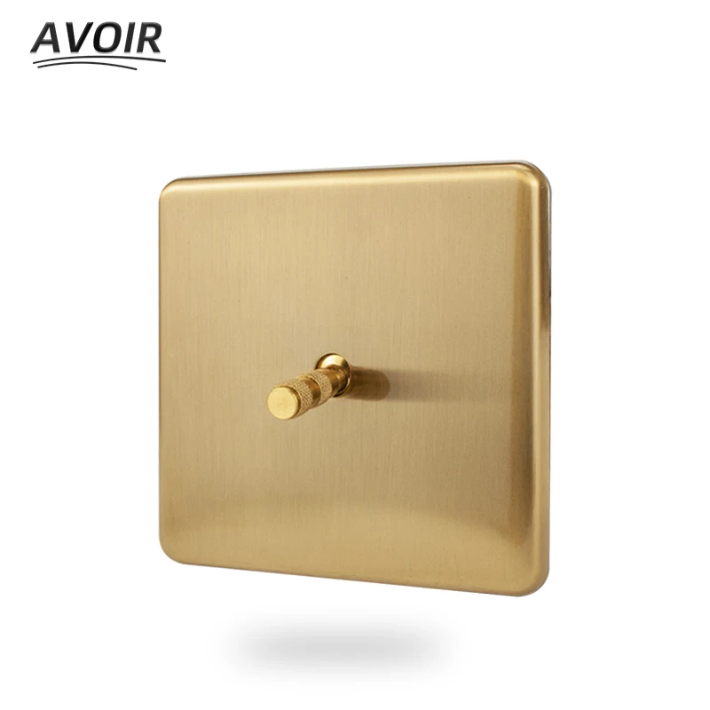 Avoir Wall Light Carved Toggle Switch 2 Way Gold Stainless Steel Panel Usb Sockets Standard Double Eu Socket Dimmer Retro Switch