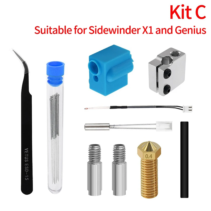 

Aero Extruder For Sidewinder X1 Genius Volcano Nozzle Silicone Sleeve Throat Handle Thermistor Heating Pipe Heat Block Kit