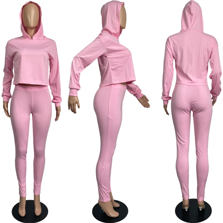 

Womens Casual Two Piece Set Best Design 2021 Winter Long Sleeve Solid Color Jogging Women Clothing Women Hoodie Sets