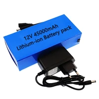 2021 100 new portable 12v 45000mah 18650 lithium ion battery pack dc 12 6v 45ah battery with bms12 6v 1a eu charger