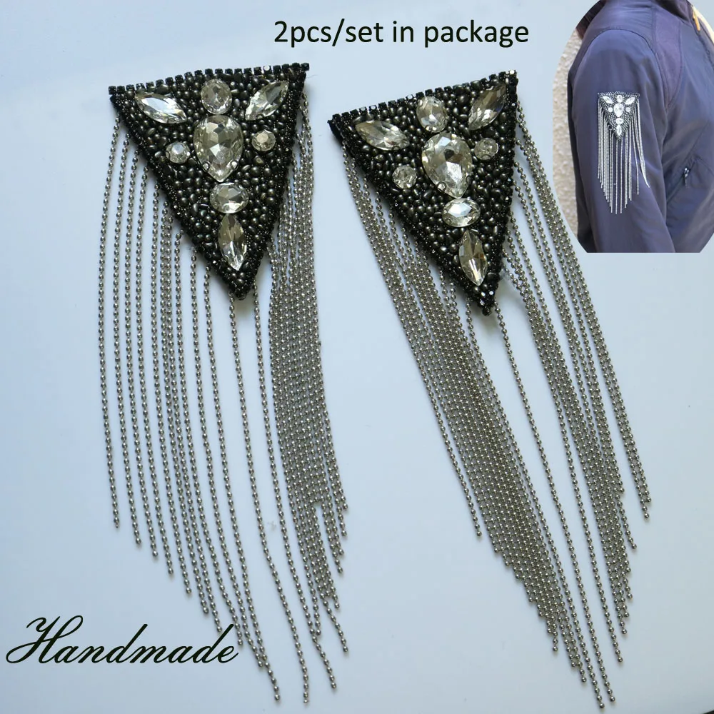 2 шт. черная кисточка бисером epaulette для одежды панк-куртка костюм DIY мода кисточка значок epoulets Наплечная накладная заплата