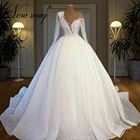 Свадебные платья принцессы с бисером, женское платье невесты с длинным шлейфом, модель 2021, свадебные платья Дубая, арабские платья невесты