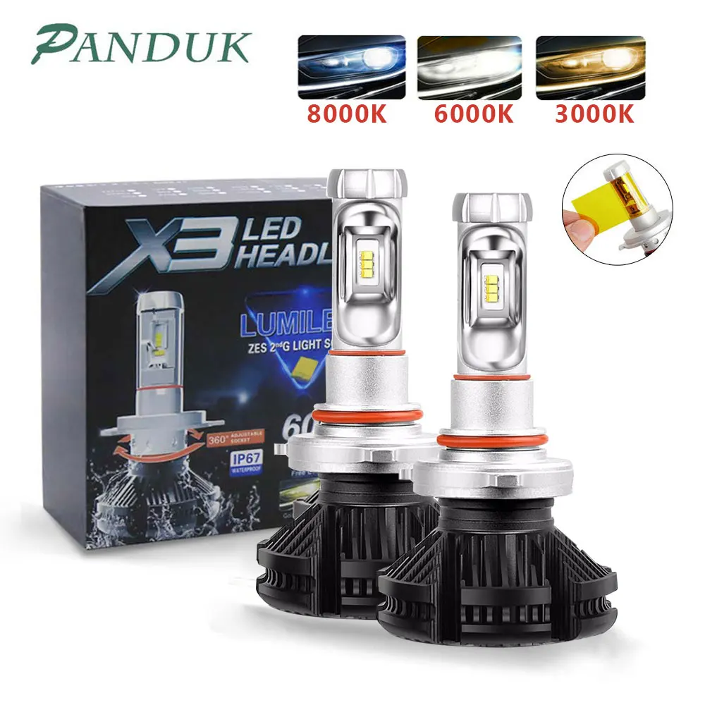 PANUDUK X3 светодиодный фар зэс 50 Вт 6000LM H4 светодиодный H7 фар автомобиля 3000 K/6500 K/8000 K H1 H11 9005 HB3 9006 светодиодный Автомобильная противотуманная лампа, комплект из 2 предметов