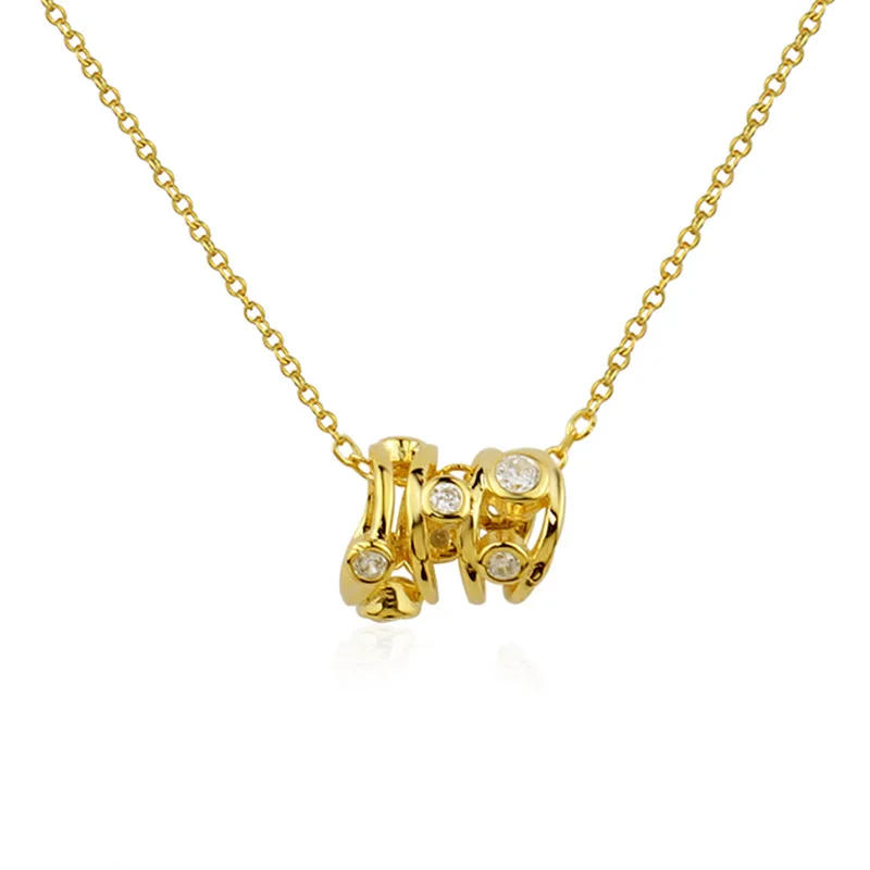 

New 925 Sterling Silver Golden Three Ring Inlaid Zircon Drill Pendants Chain Necklace Women Men Fashion Charm Jewelry