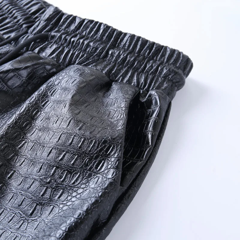 LMCAVASUN шаровары брюки для женщин искусственная кожа свободные Jogger Mujer черный высокая уличная эластичная талия повседневные армейские уличная одежда