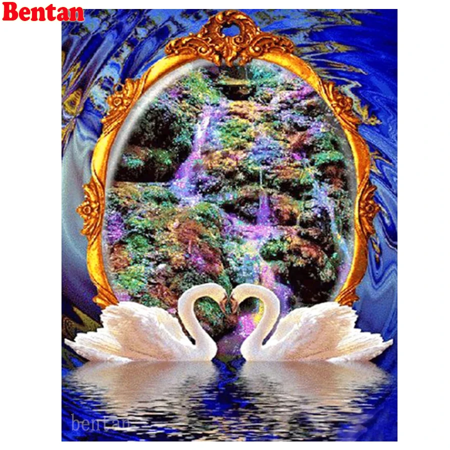 

5D DIY Diamond Painting Full Square Drill Waterfall Swan Lake The Scenery Handicraft Embroidery Mosaic Needlework Home Decor New