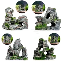 1pcs emulation rockery mountain view rock cave stone tree house resin crafts fish tank landscap ornaments aquarium accessories