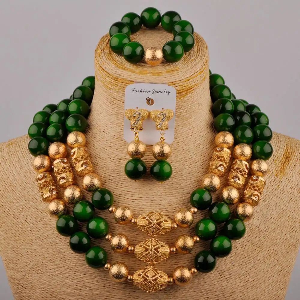 Зеленый нигерийский Свадебный комплект ювелирных изделий с африканскими
