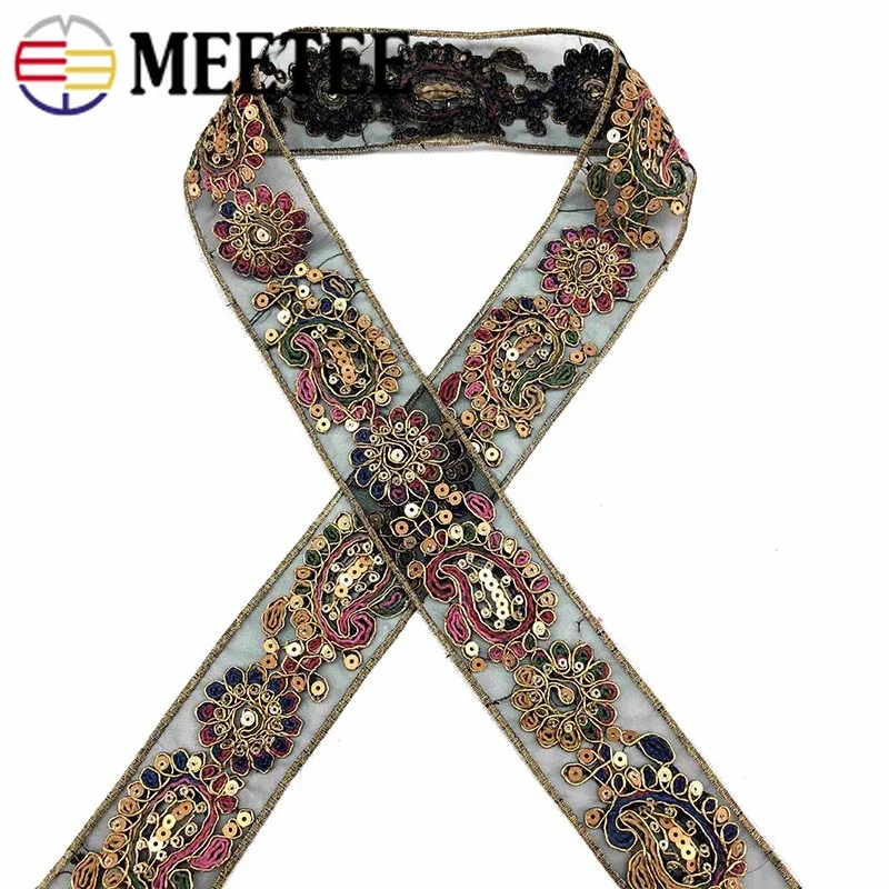 3 метра 50 мм Этническая золотая нить блестки тесьма ленты обувь платье