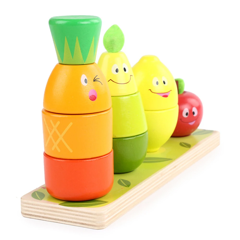 

Wooden Blocks Cartoon Fruit Piles Tower Toys Fruit Stacking Blocks Baby Early Educational Toys For Children Kids Gifts