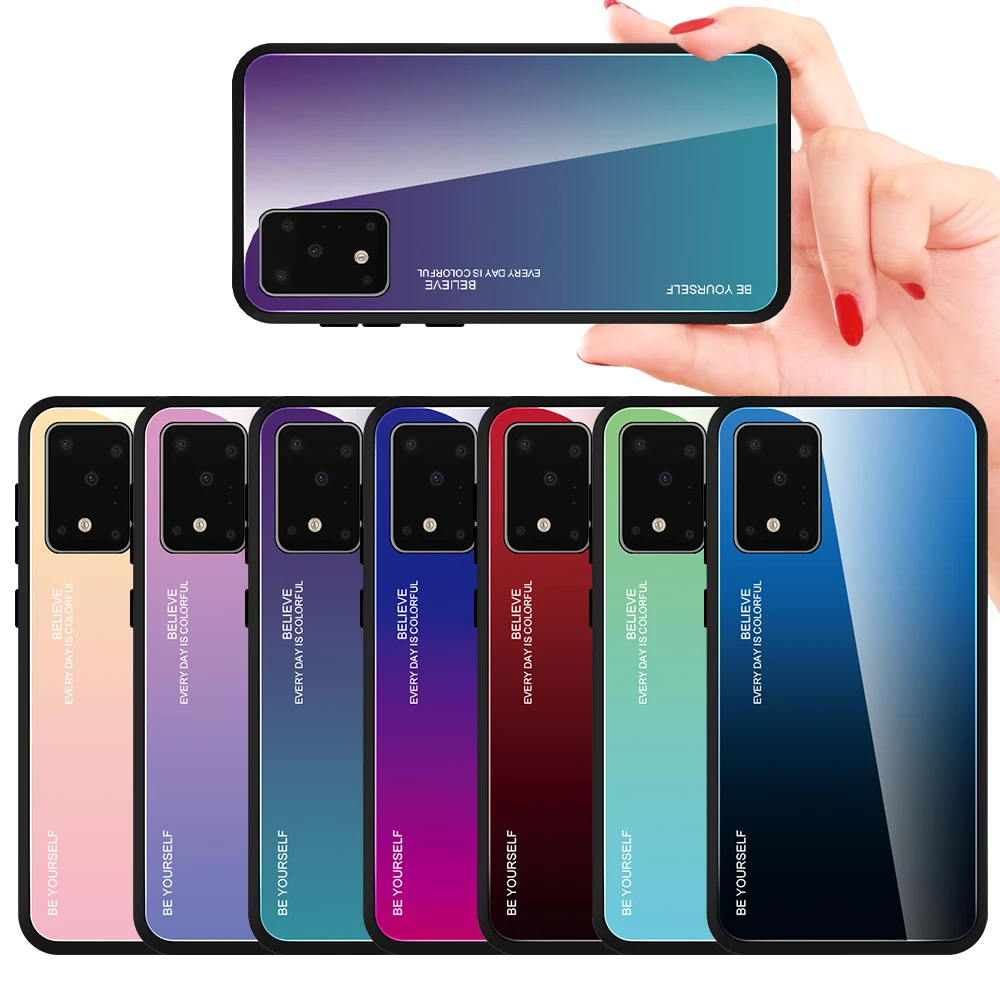 Tempered Glass Gradient Case For Samsung S8 S9 S10e S11 Soft TPU Back Cover Note 10 8 9 A50 A70 Celphone Coque | Мобильные телефоны