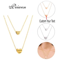 personalized custom two little heart pendant necklace stainless steel double gold silver color chain choker for women jewelry