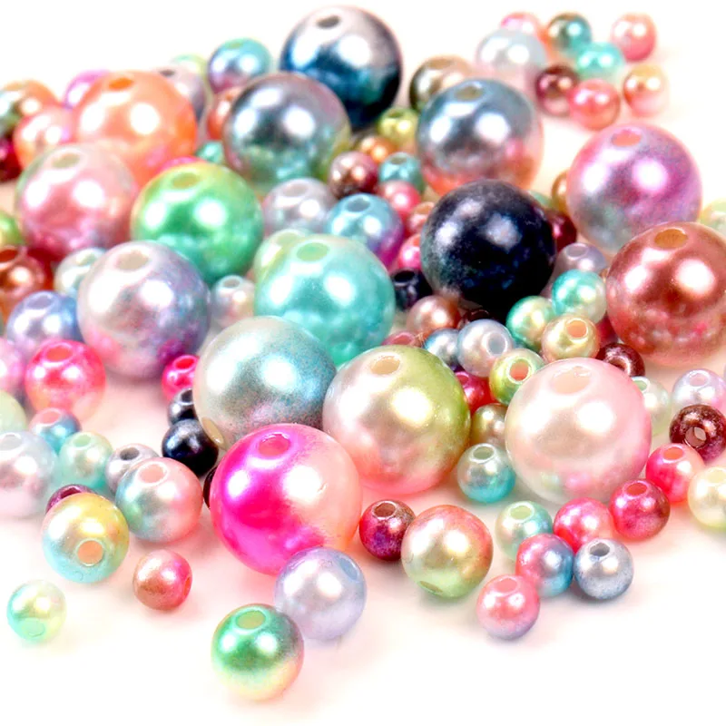 Круглые имитация радужных цветов пластиковые ABS жемчужные бусины для шитья
