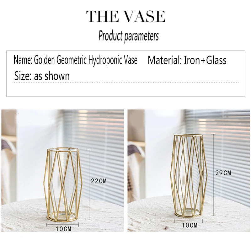 

Luxury Transparent Glass Vases With Metal Golden Small Vase Geometric Hydroponic Vase Home Room Flower Decoration Ornaments