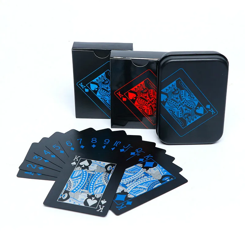 

Quality Waterproof PVC Plastic Playing Cards Set Trend 54pcs Deck Poker Classic Magic Tricks Tool Pure Black Magic Box-packed