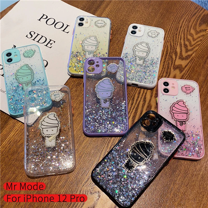 Твердый защитный чехол с рисунком мороженого и блестками для iPhone 12 11 Pro Max XSMAX XR XS X