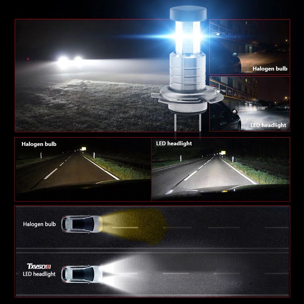 

2pcs H7 LED Headlight Bulb 12V 24V 30000LM 110W 6000K Conversion Kit Bulb High/Low Beam H7 Canbus No Error 360 Degree Headlamp