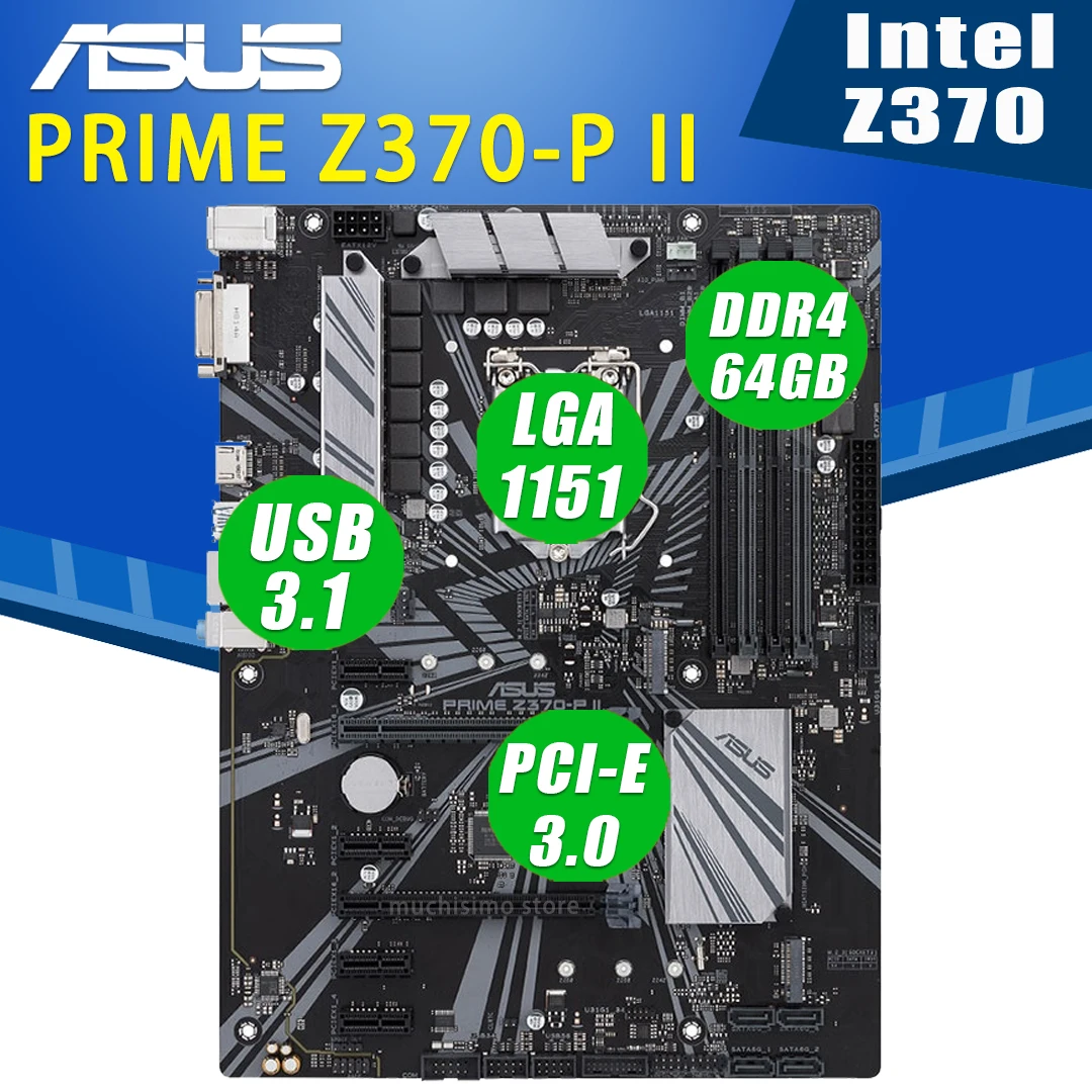 Verkauf LGA 1151 Asus PRIME Z370-P II Motherboard Unterstützung 8th 9th-Gen Core I7 I5 I3 CPU PCI-E 3,0 DDR4 64GB Desktop Intel Z370 Placa-Mãe