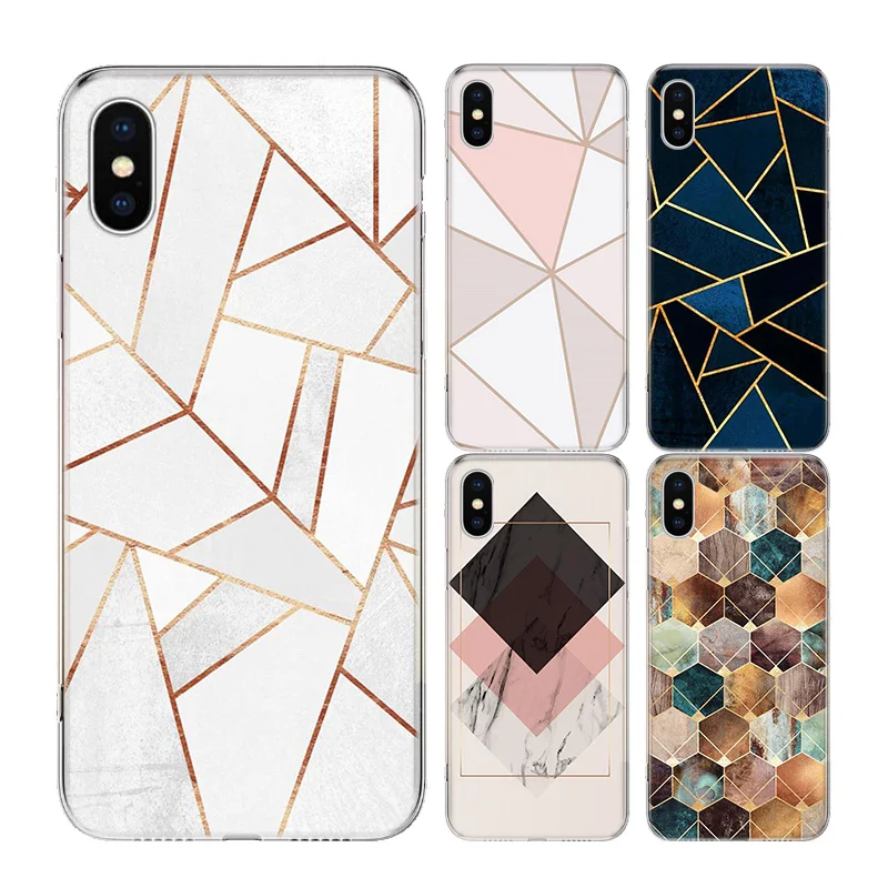 

Light Gold Pink Geometric Silicone Shell Case For Apple iPhone 11 Pro SE 2020 6 6S 7 8 Plus + X 10 Ten XS MAX XR 5 5S Bags Cover