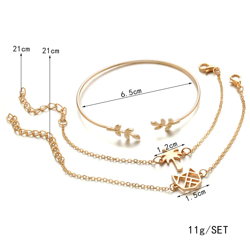

3pcs Fashion Fine Leaves Coconut Tree Cat Bracelet For Women