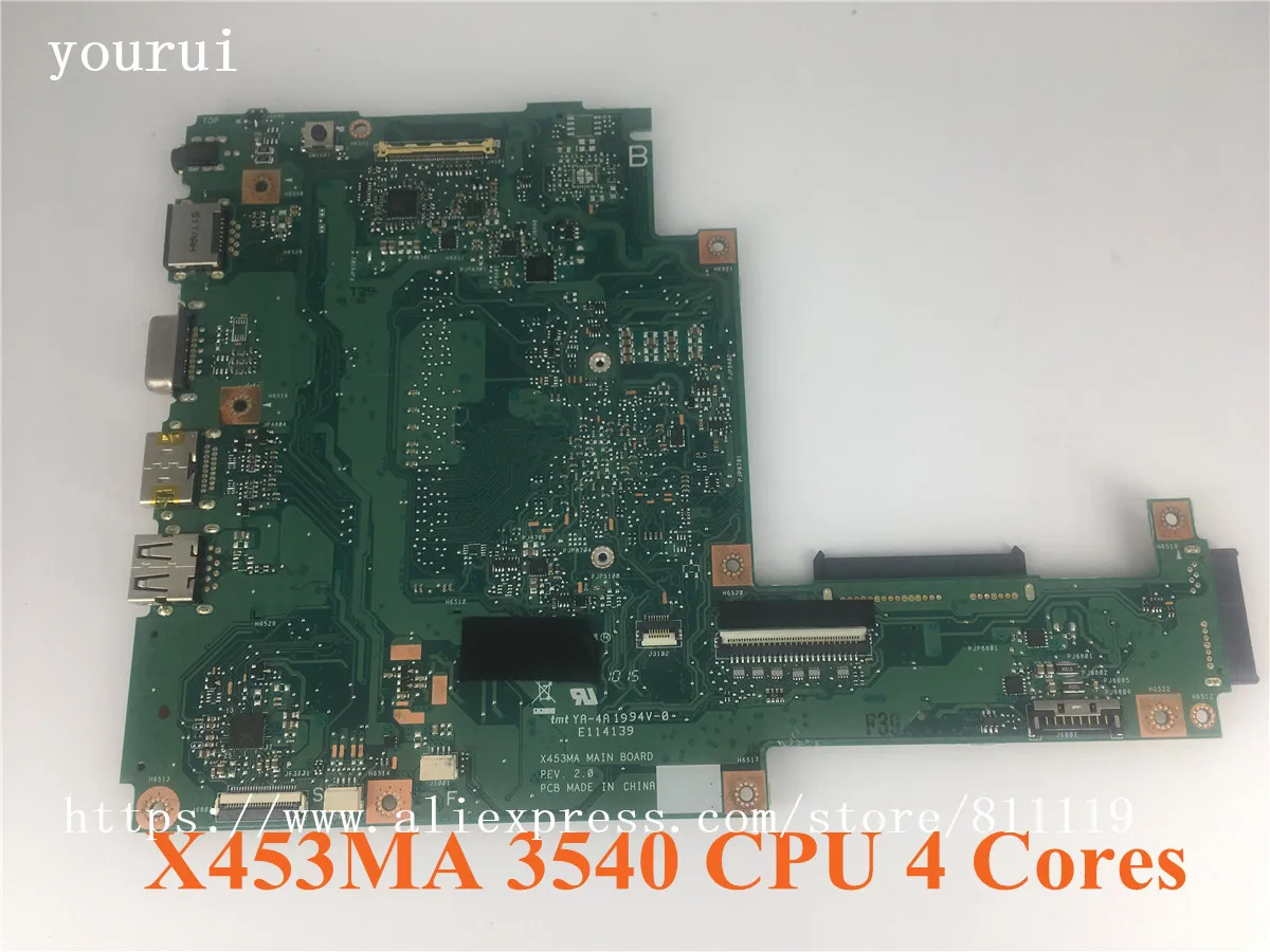 Yourui для ASUS X453MA laptopматеринская плата REV 2 0 с N3540 CPU 4G ядер тест ОК|Органайзеры кабеля|