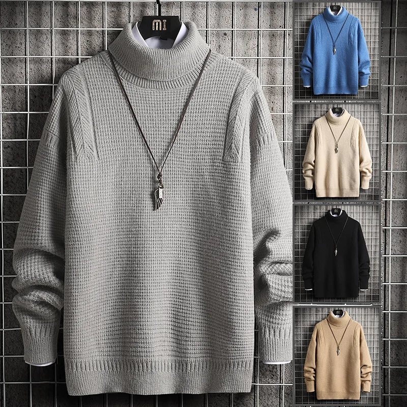 

2020 New Knit Sweaters Korea Men'S Turtleneck Long Sleeves Autumn Winter Pullover Knitted Casual Sweater Mens Clothes