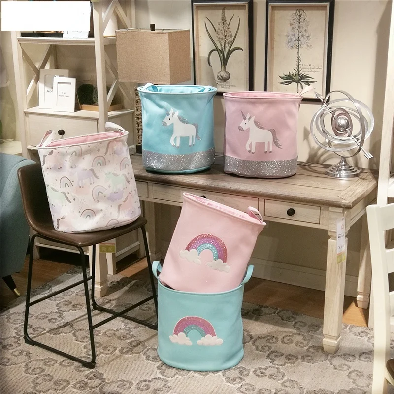 

Pink Rainbow Pattern Waterproof Storage Basket For Toy Dirty Laundry Basket Bag Clothes Toys Storage Box Sundries Organizer