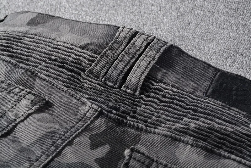 Мужские байкерские брюки из джинсовой ткани серые камуфляжные облегающие джинсы