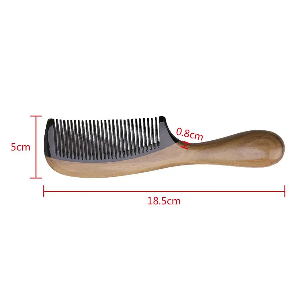 

1pc Anti Static Thick And Round Hair Beard Comb Wide Tooth Comb Natural Green Sandalwood Ox Horn Care 18.5x5cm