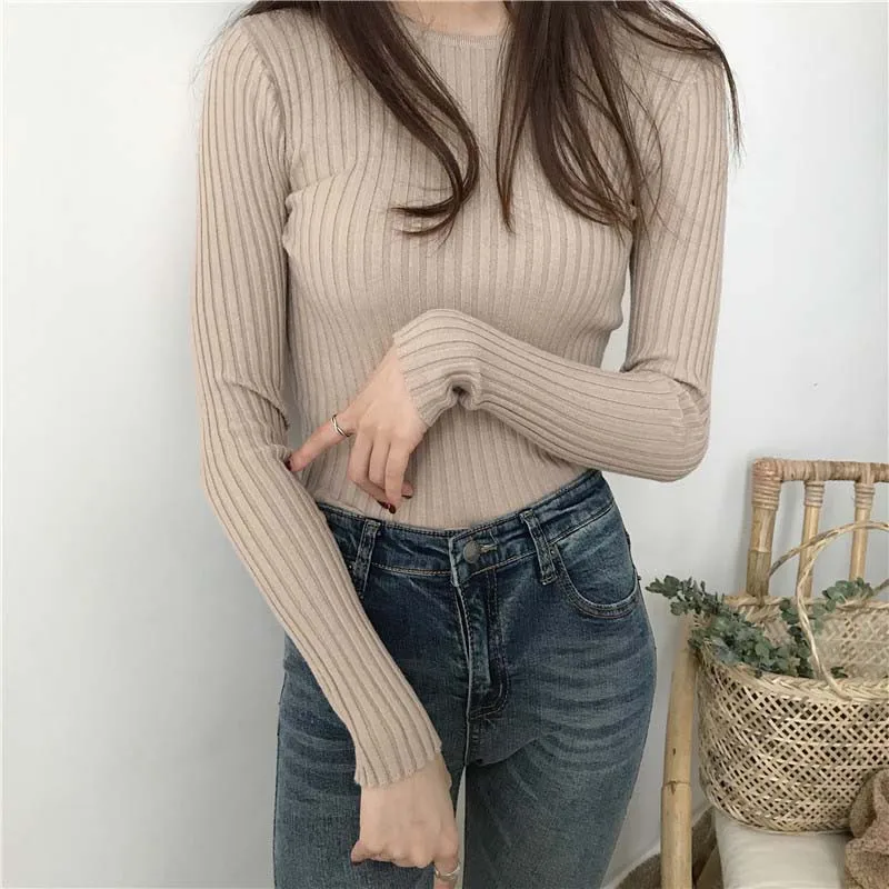 

Women Autumn O-neck Sweaters Girl Slim Solid Color Long Sleeve Sweater Female Winter Knitted Casual Pullovers Tops
