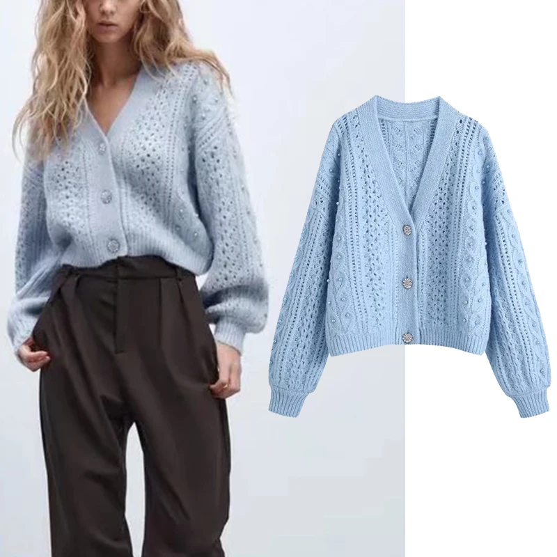 

Женский трикотажный кардиган с V-образным вырезом