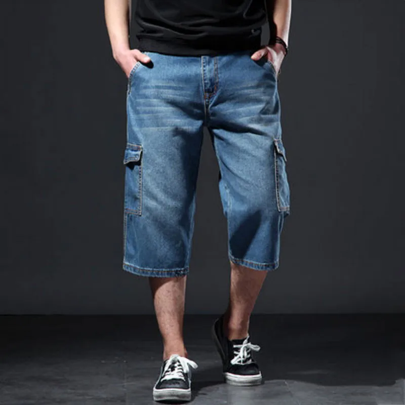 Шорты мужские джинсовые с карманами, тонкие свободные короткие штаны из денима, прямые штаны с множеством карманов, для инструментов, лето от AliExpress RU&CIS NEW