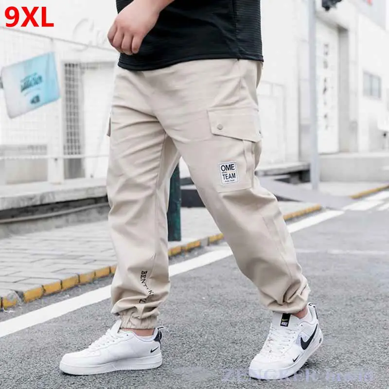 

9XL overalls men's casual trousers trend summer thin section plus size sports beam feet nine points men Cargo Pants