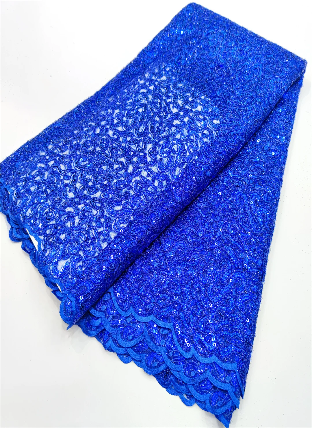 

Royal Blue French Net Lace Fabric 2022 High Quality Embroidery Handcut Mesh African Sequin Organza Lace Fabric For Party Dress