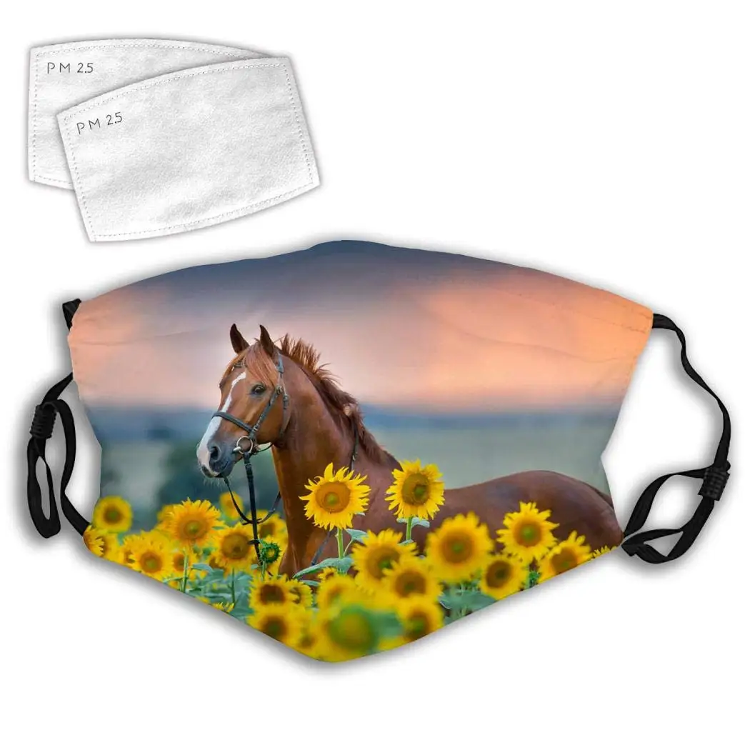 

Красная лошадь ”в поле подсолнухи Регулируемый многоразовый уход за кожей лица против пыли милые Защита лица украшения с 2 фильтры для Для ...