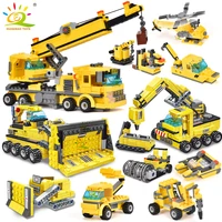 huiqibao toys 693pcs 8in1 engineering truck building blocks city construction bricks set crane bulldozer car for children kids