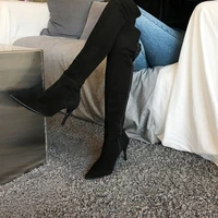 sexy leather thigh high boots womens 6cm8cm high heels over the knee boots pointed toe stiletto black boots size 33 42