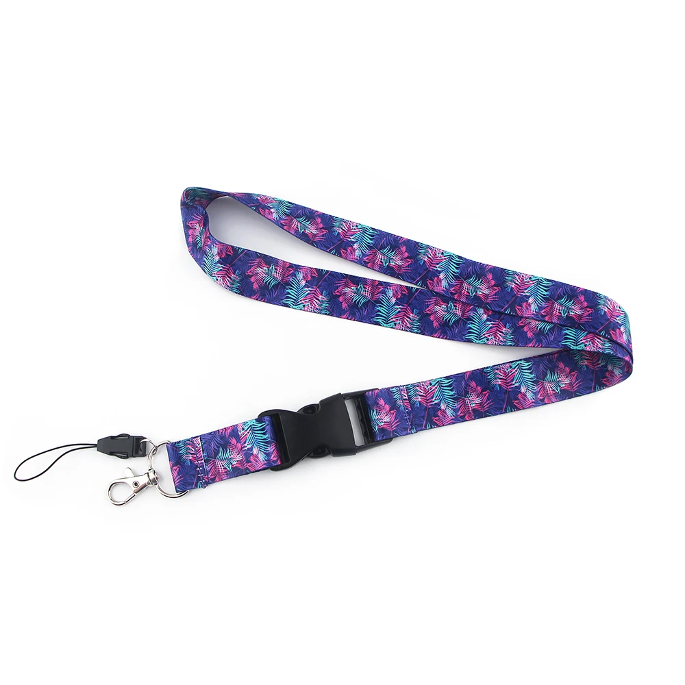 

JF352 New Fashion Purple Leaves Neck Strap for key ID Card Gym Phone USB Badge Holder DIY Hanging Rope Lanyard