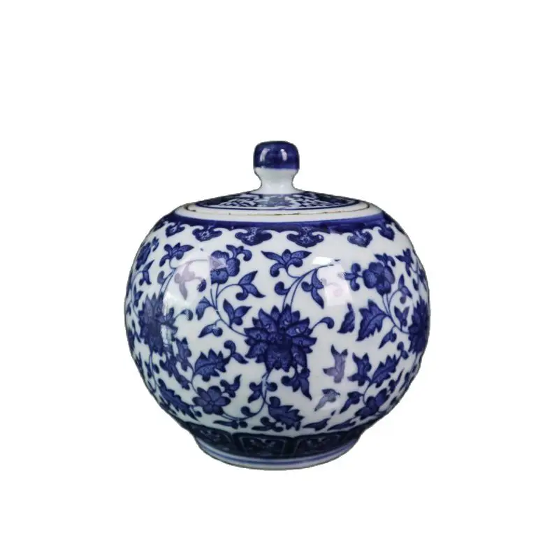 

China Old Porcelain Blue And White Lotus Covered Jar